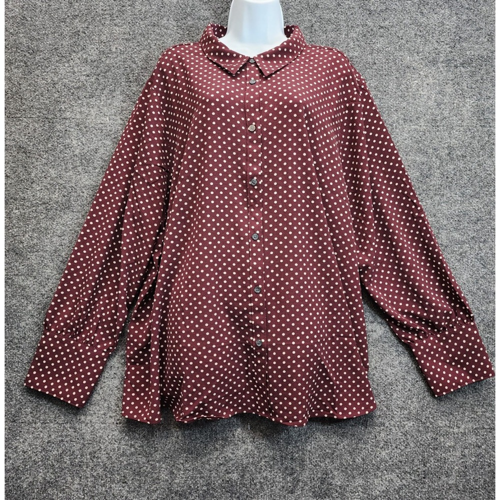 NWT Lane Bryant Women's Polka Dot Workwear Retro Stretch Button Down Top Size 28
